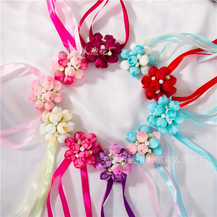 Korean-style wrist flower wholesale wedding supplies wholesale bride bridesmaid hand flower sister group dance hand flower wedding flower