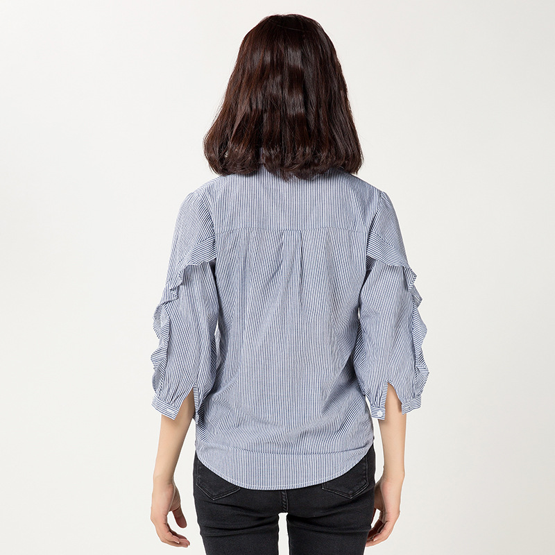 Woven Women's Clothing Processing Factory Small Batch Oem Striped Embroidered Women's Shirts