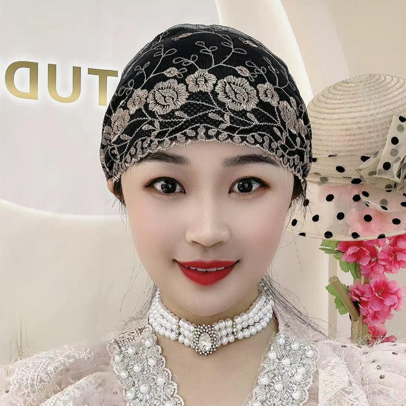 Western-style Embroidered White Hair Covering Hat Summer Fashion Lace Hair Hat Women's 2023 New Headscarf Hat