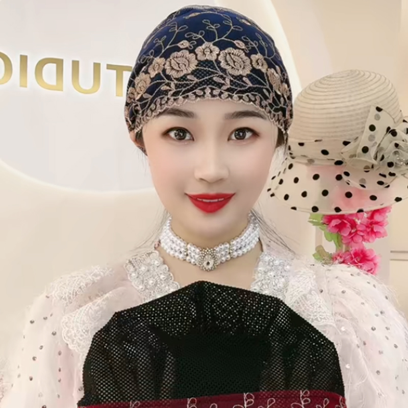 Western-style Embroidered White Hair Covering Hat Summer Fashion Lace Hair Hat Women's 2023 New Headscarf Hat