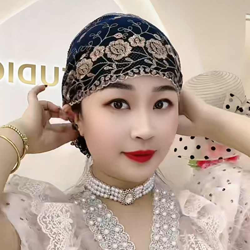 Western-style Embroidered White Hair Covering Hat Summer Fashion Lace Hair Hat Women's 2023 New Headscarf Hat