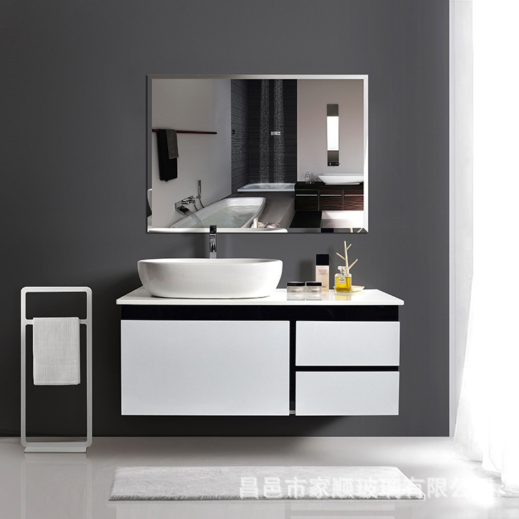 Customized Edged Square Cosmetic Bathroom Mirror 4mm Beveled Edge Waterproof Silver Mirror Hotel Beveled Edge Bathroom Frameless Mirror