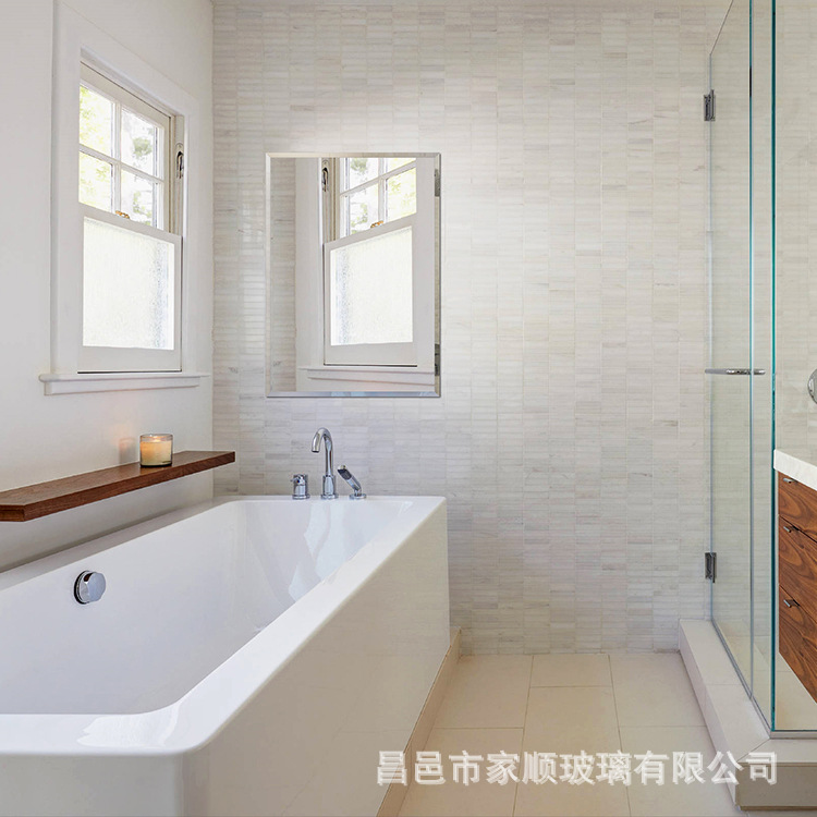Customized Edged Square Cosmetic Bathroom Mirror 4mm Beveled Edge Waterproof Silver Mirror Hotel Beveled Edge Bathroom Frameless Mirror