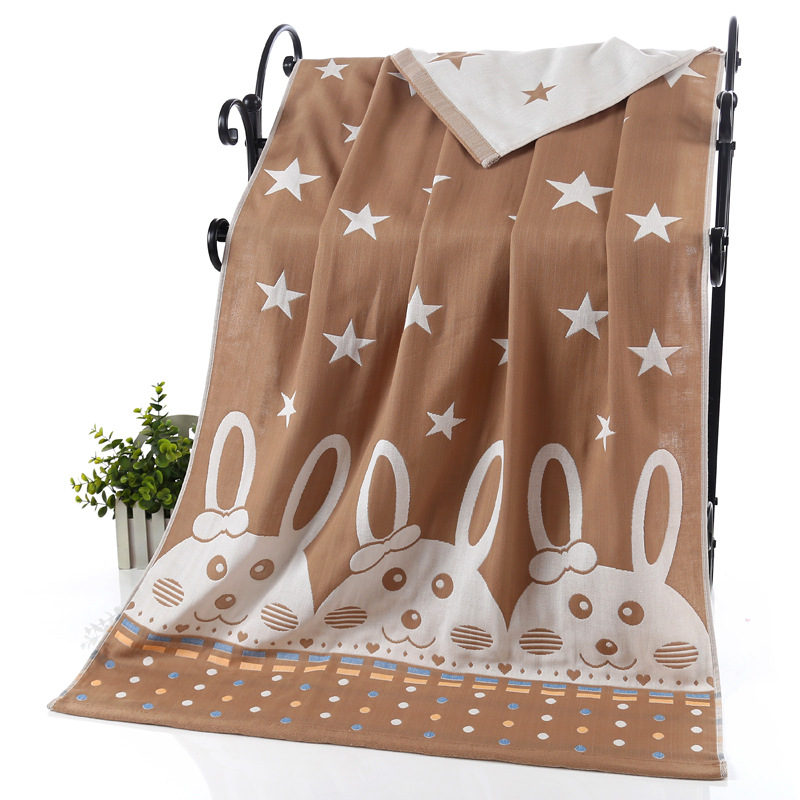Fanyi factory direct supply three-layer gauze bath towel 70 * 140cm cotton infant children cartoon absorbent bath towel