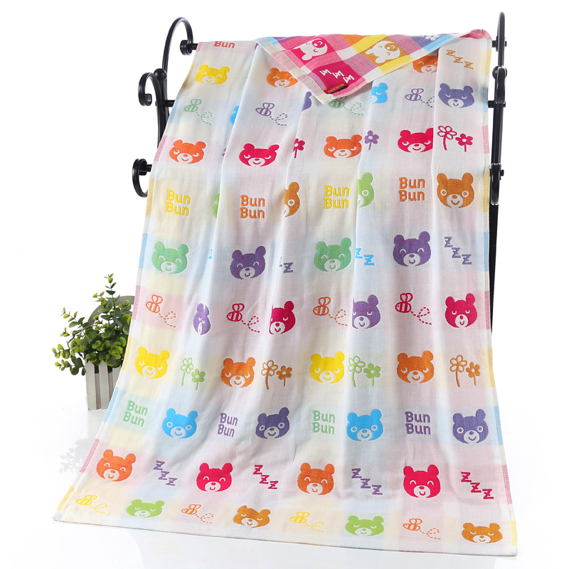 Fanyi factory direct supply three-layer gauze bath towel 70 * 140cm cotton infant children cartoon absorbent bath towel
