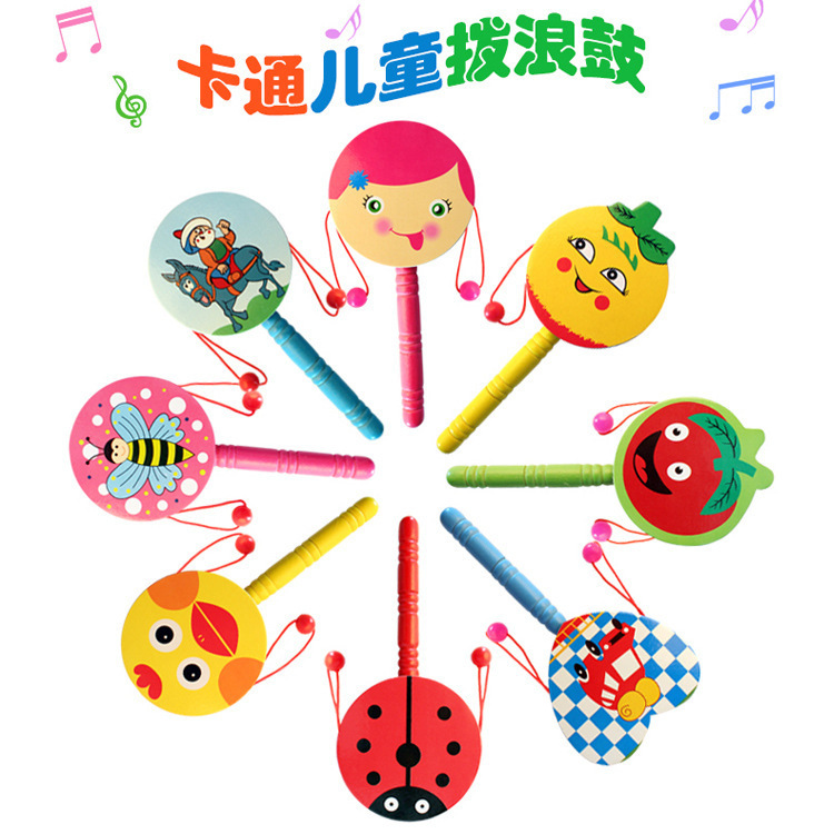 Orff Wooden Cartoon Rattle Wooden Sand Hammer Training Hearing Rattle Baby Exercise Hand-Held Musical Instrument Toy