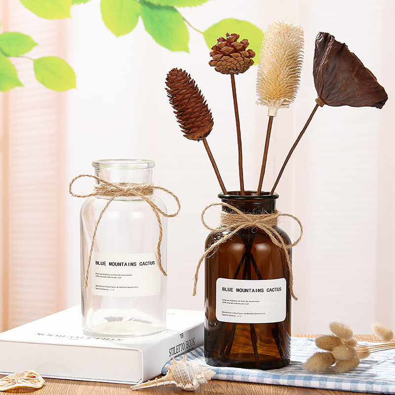 Customized Wholesale Glass Vases for Dried Flowers, Simulated European-Style Home Decorations, Brown Reagent Flowers