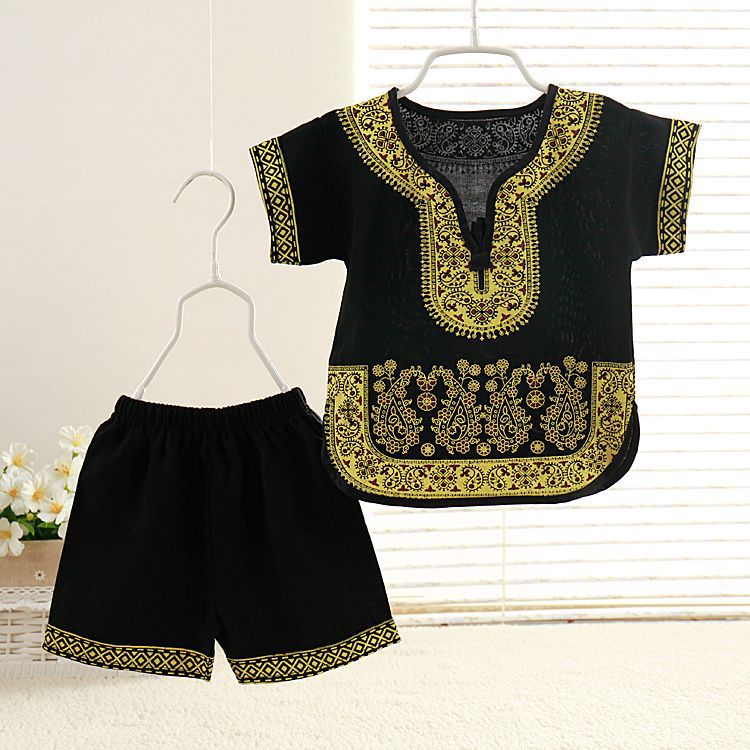 Cross-Border Clothing Baby Tang Suit Boy Hanfu Children's Summer Cotton Silk Short-Sleeved Suit Baby Hundred Days Ethnic Clothing