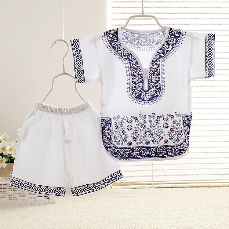 Cross-Border Clothing Baby Tang Suit Boy Hanfu Children's Summer Cotton Silk Short-Sleeved Suit Baby Hundred Days Ethnic Clothing