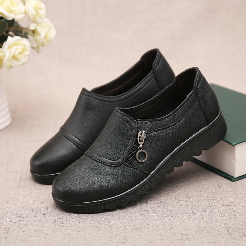 Single Shoes Women's 2021 Spring and Autumn New Women's Shoes for Middle-aged and Elderly Mothers Wenzhou Leather Shoes Milk Shoes Instagram Style Shoes for the Elderly