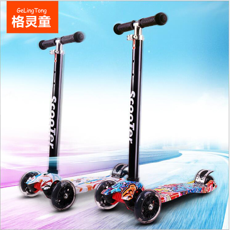 Граффити самокат для детей 3-6-8 лет четырехколесный с подсветкой оптом съемный цельный дропшиппинг