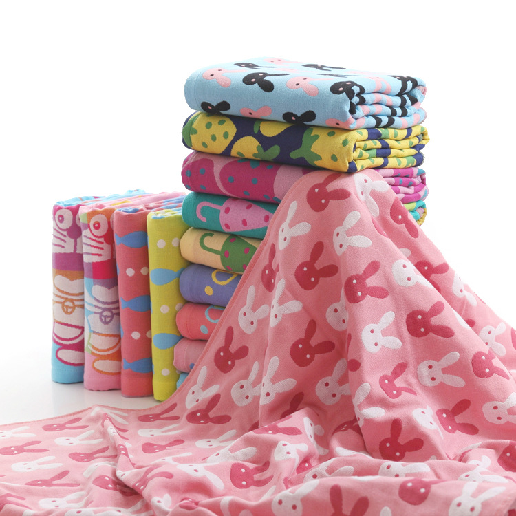 Прямые поставки от фабрики Fanyi трехслойное марлевое полотенце 70 * 140 см хлопковое детское мультяшное впитывающее полотенце