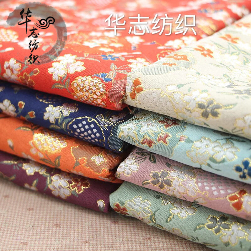 Brocade and Satin Caryophyllum and Japanese Style Small Floral Cherry Blossom Waist Style Cheongsam Vest Fabric