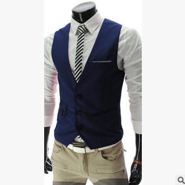 New Three-Button Korean Style Men's Slim V Neck Suit Vest Men's British Business Fashion Suit Vest Trend
