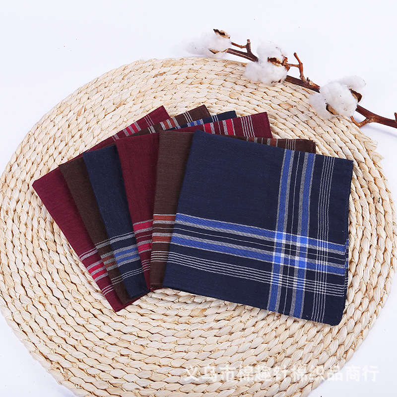 Polyester Cotton Men's Striped Handkerchief Sweat-Absorbent Towel Classic Style Handkerchief Handkerchief Export
