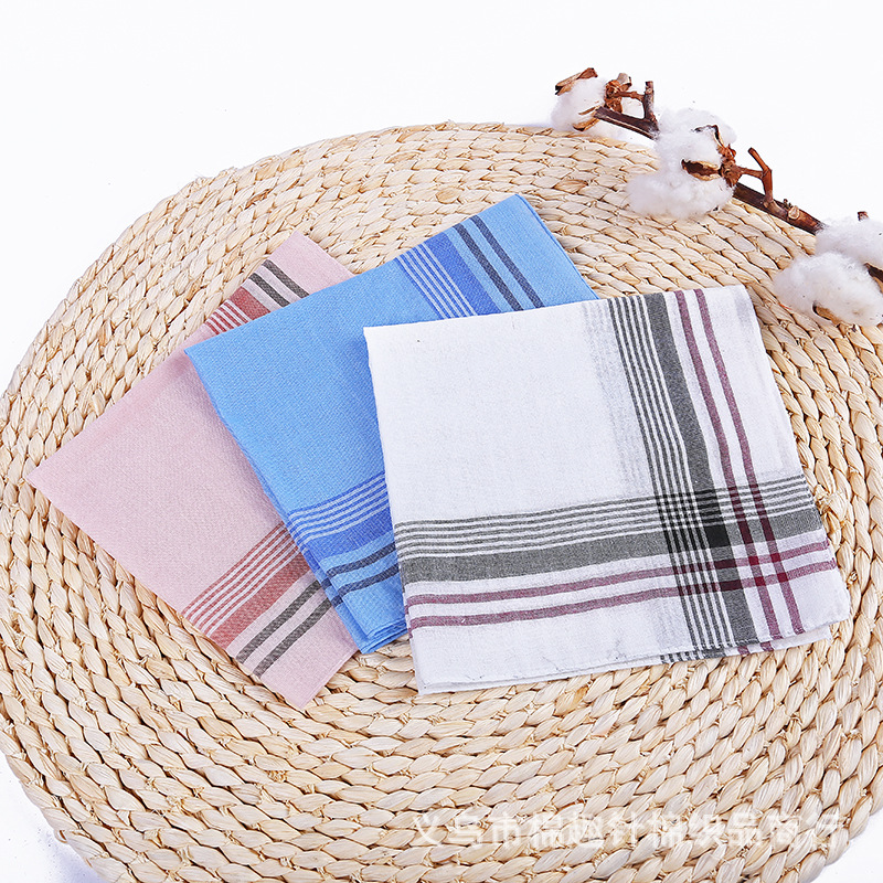Polyester Cotton Men's Striped Handkerchief Sweat-Absorbent Towel Classic Style Handkerchief Handkerchief Export