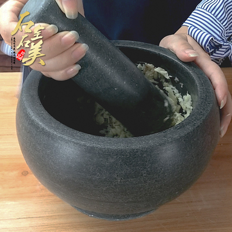 Shiquanshi Meimei Large Household Creative Pattern Bluestone Garlic Stamper Kitchen Garlic Stamping Garlic Food Grinder Stone Mortar