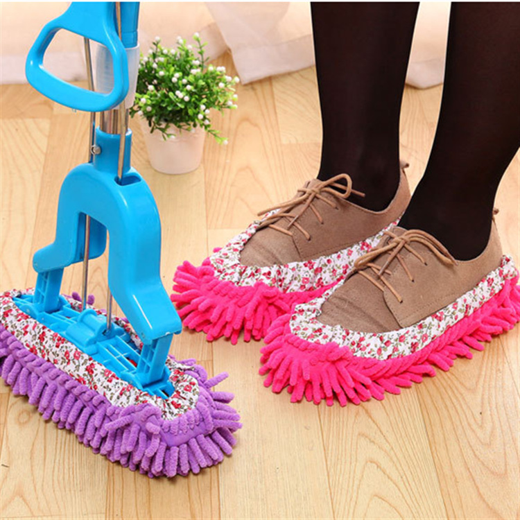 Factory direct supply chenille shoe cover floor cleaning lazy shoe cover removable scrubbing slippers mop cover single price
