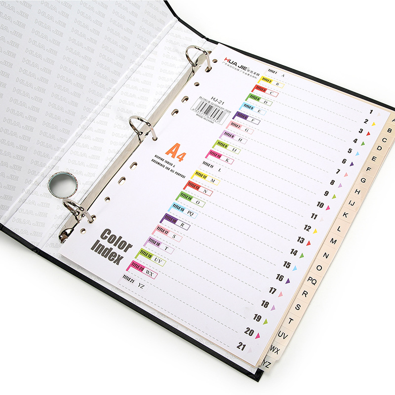 Huajie Stationery Wholesale Plastic Classification Pages 11-Hole Loose-Leaf Paper Classification Paper Divider Index Page Office Supplies Storage