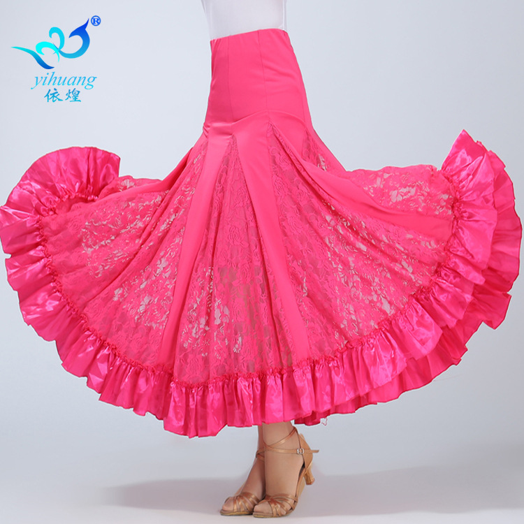 Ballroom Dance Dress Long Skirt Modern Dance Ballroom Dance Dress Lace Skirt Ballroom Dance Practice Skirt Performance Dress Large Swing Skirt