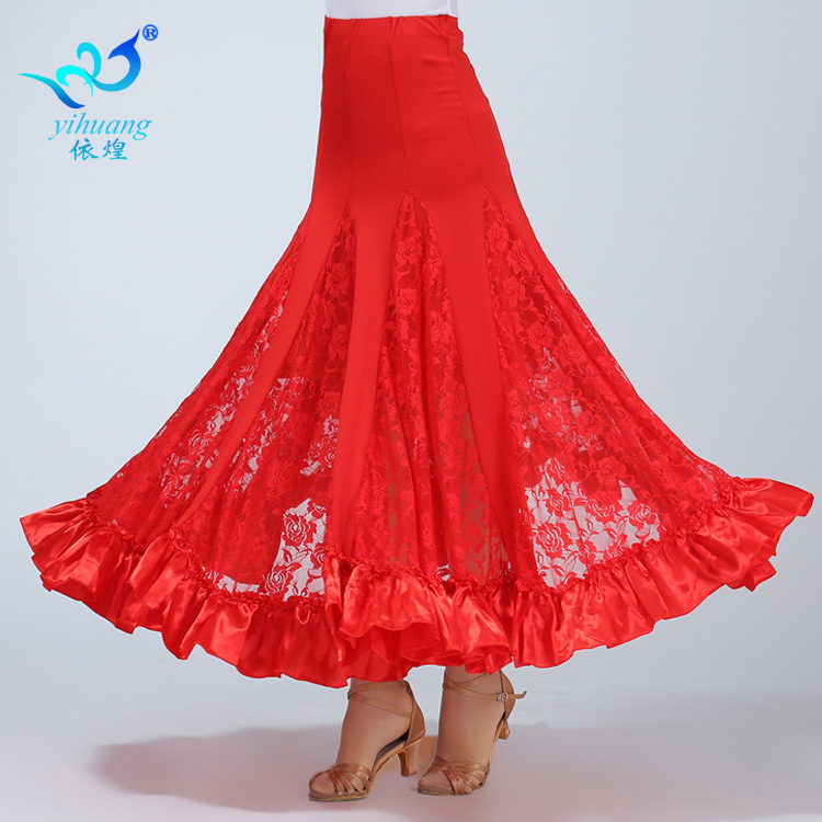 Ballroom Dance Dress Long Skirt Modern Dance Ballroom Dance Dress Lace Skirt Ballroom Dance Practice Skirt Performance Dress Large Swing Skirt