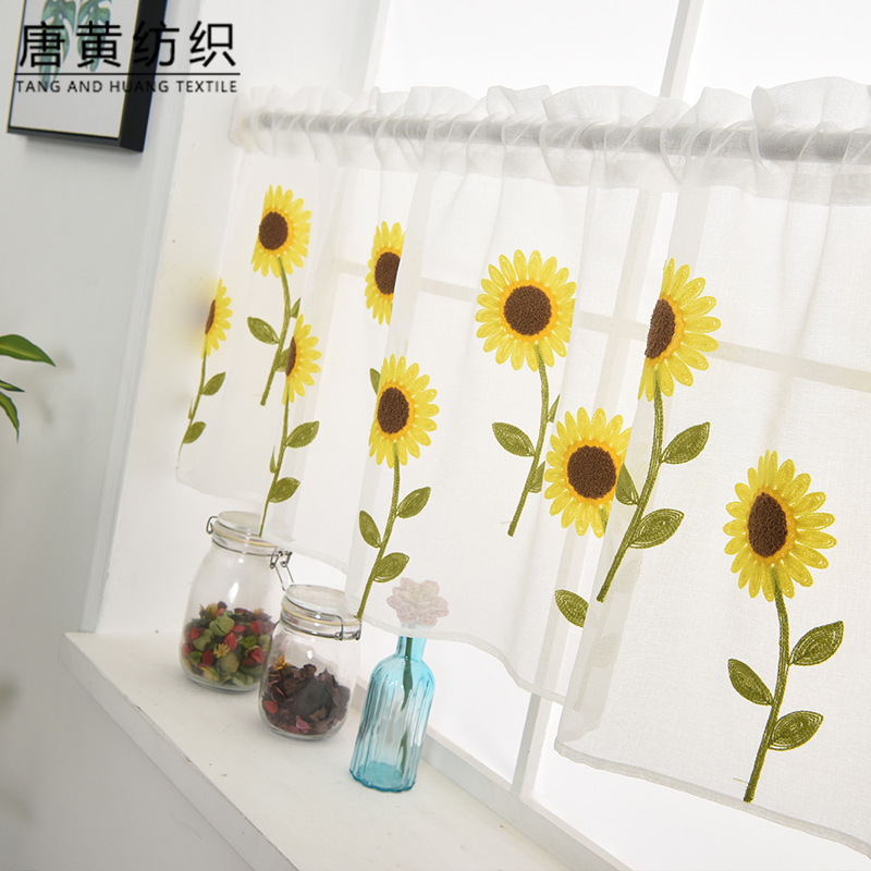 Fresh Daisy window screen towel embroidery bedroom living room short curtain transparent Roman curtain finished product wholesale