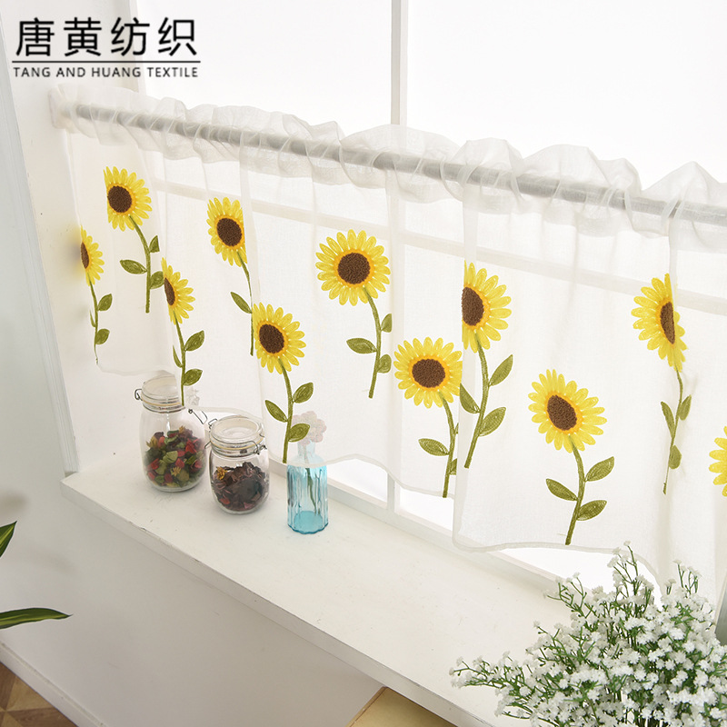 Fresh Daisy window screen towel embroidery bedroom living room short curtain transparent Roman curtain finished product wholesale