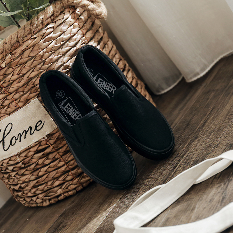 Hand-painted Canvas Shoes White Shoes Lazy Slip-on Korean Style Spring Trendy Men's and Women's Lovers Student Elastic Sneakers