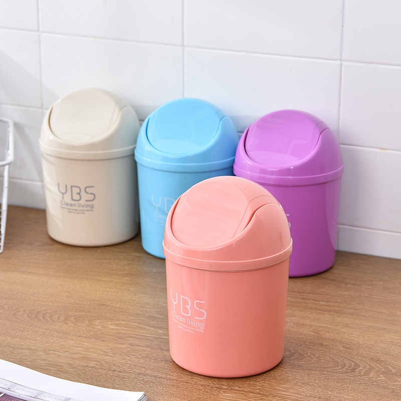 Creative Small size desktop Trash Can kitchen living room flip sundries storage mini plastic bucket design printing