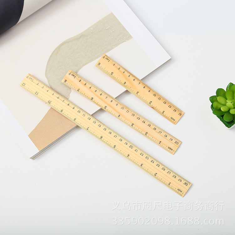 Factory wholesale direct supply wooden ruler 15/20/30cm single-sided double scale ruler student learning stationery ruler