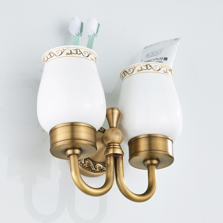 Bathroom manufacturers pendant bathroom antique brass toothbrush cup holder mouthwash Cup European double cup holder ceramic cup holder