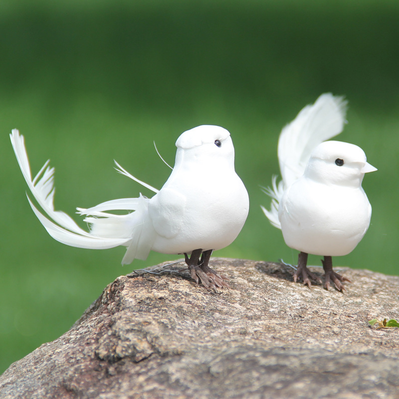 Simulation bird white bird feather bird tied branches bird small white pigeon decorative bird wholesale