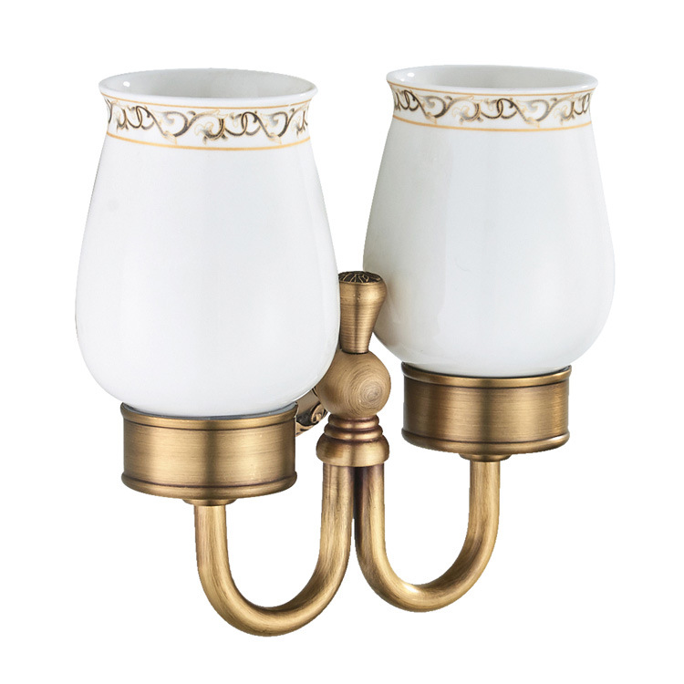 Bathroom manufacturers pendant bathroom antique brass toothbrush cup holder mouthwash Cup European double cup holder ceramic cup holder