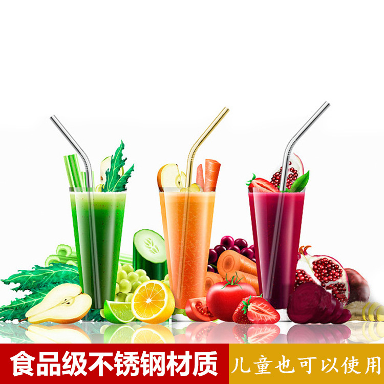 Manufacturer 304 Stainless Steel Straw Beverage Milk Tea Elbow Coffee Creative Metal Colorful Straw Set with Logo Printed