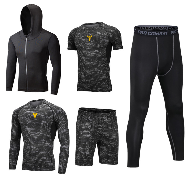 Sports Suit Men's Five-Piece Set Running Quick-Drying Clothing Swimsuit Basketball Training Suit Long-Sleeved Home Fitness Sports Outdoor