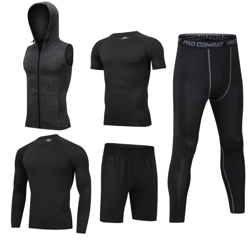 Sports Suit Men's Five-Piece Set Running Quick-Drying Clothing Swimsuit Basketball Training Suit Long-Sleeved Home Fitness Sports Outdoor