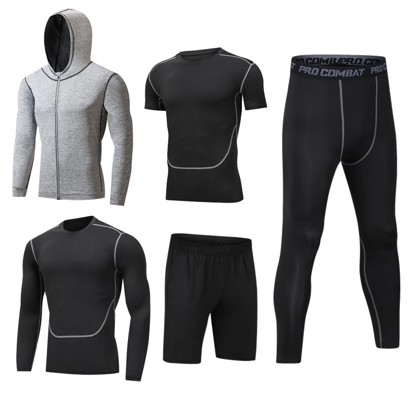 Sports Suit Men's Five-Piece Set Running Quick-Drying Clothing Swimsuit Basketball Training Suit Long-Sleeved Home Fitness Sports Outdoor