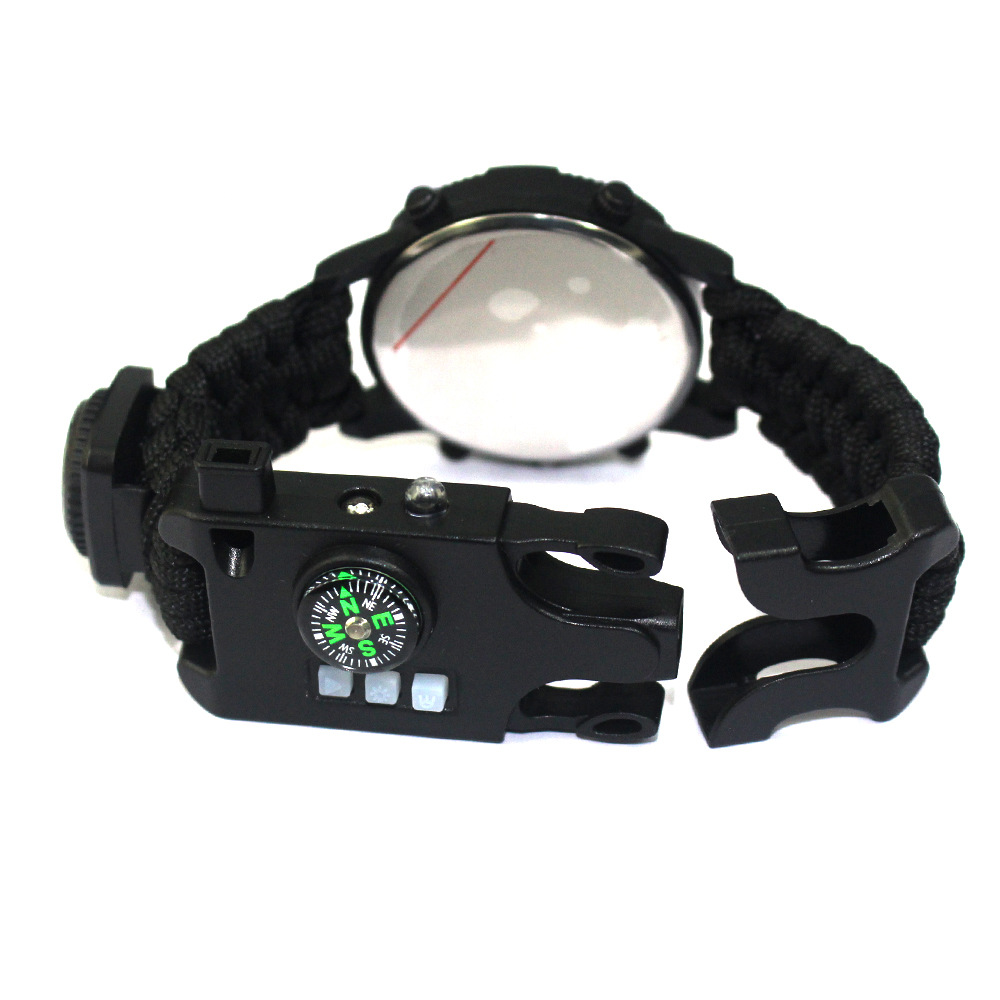 Outdoor Multifunctional Survival Bracelet, Paracord Woven Strap, Mountaineering Watch, Outdoor Adventure Emergency Survival Watch Bracelet