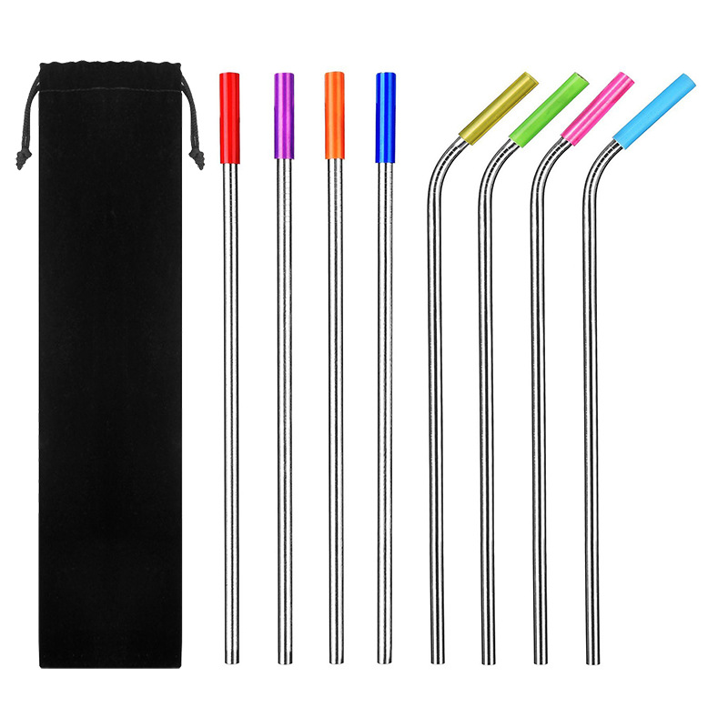 Factory Direct supply 304 stainless steel straw suit cross-border color metal straw drink milk tea coffee straw