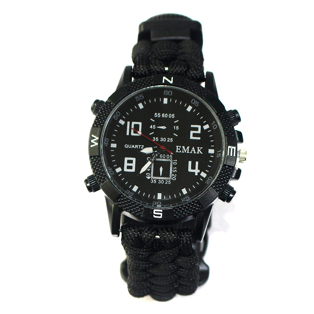 Outdoor Multifunctional Survival Bracelet, Paracord Woven Strap, Mountaineering Watch, Outdoor Adventure Emergency Survival Watch Bracelet