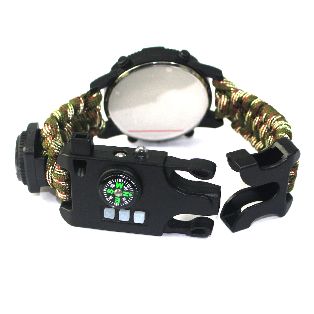 Outdoor Sports Watch Multi-Function Sos Laser Rescue Watch Survival Whistle Hand-Woven Paracord Mountaineering Watch