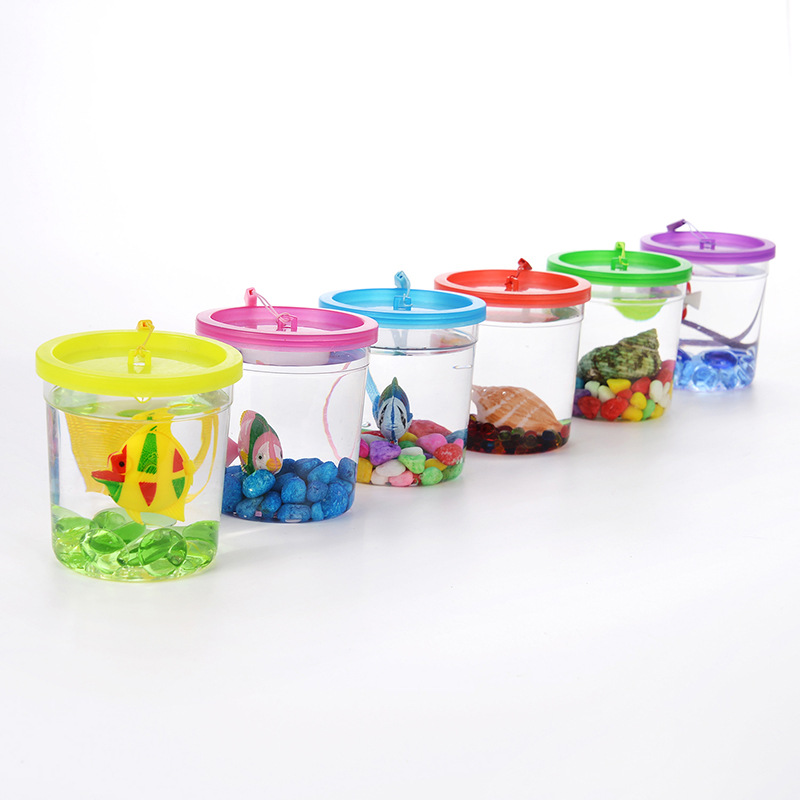 Mini hand-held padded Betta Cup batch jellyfish Cup plastic small fish tank turtle jar with lid Cup