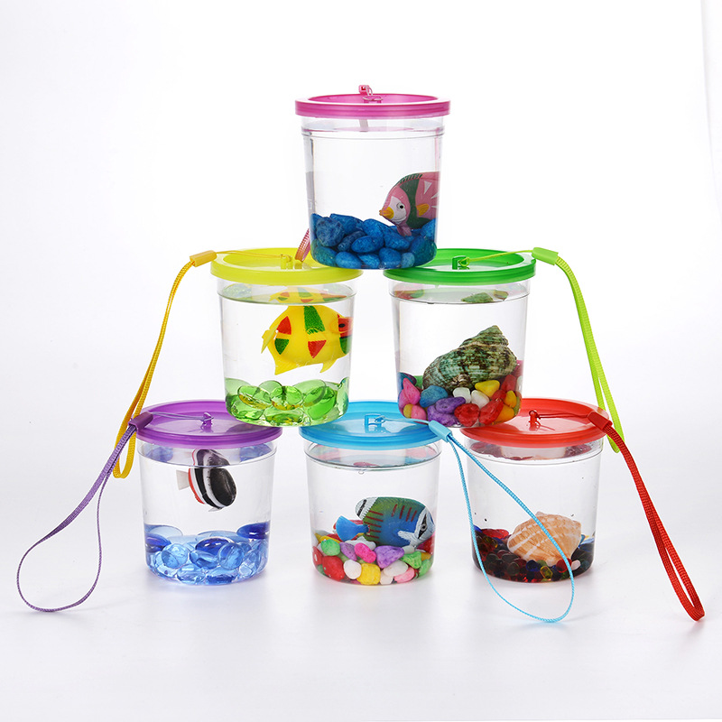 Dou Fish Cup Jellyfish Cup Wholesale Dou Fish Tank Dou Fish Box Mini Small Transparent Plastic Cup with Lid Fish Tank