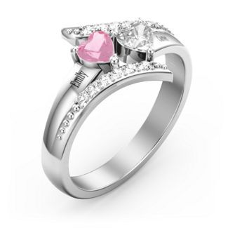 Original design S925 sterling silver inlaid stone birthstone double heart ring personality chemical factory direct sales