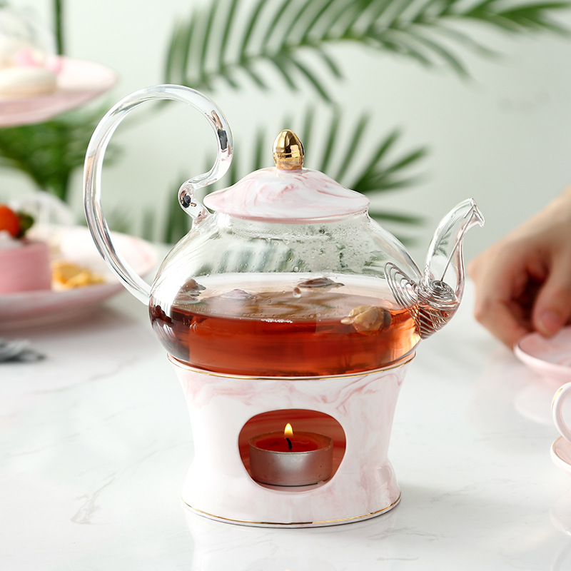 Ceramic Nordic High Temperature and Heat Resistant Teapot High Borosilicate Glass Pot Flower Teapot Set Marble Flower Tea Set