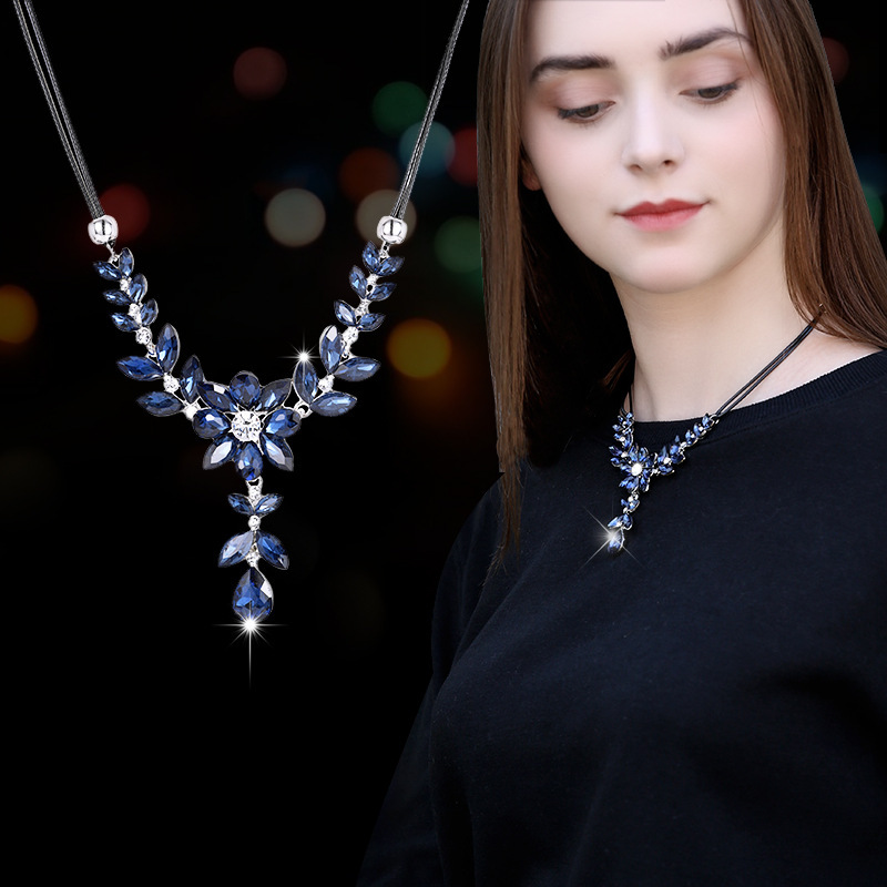 Популярное ожерелье с подвеской в форме капли, кристаллы и бриллианты, двуслойное ожерелье с белым бриллиантом