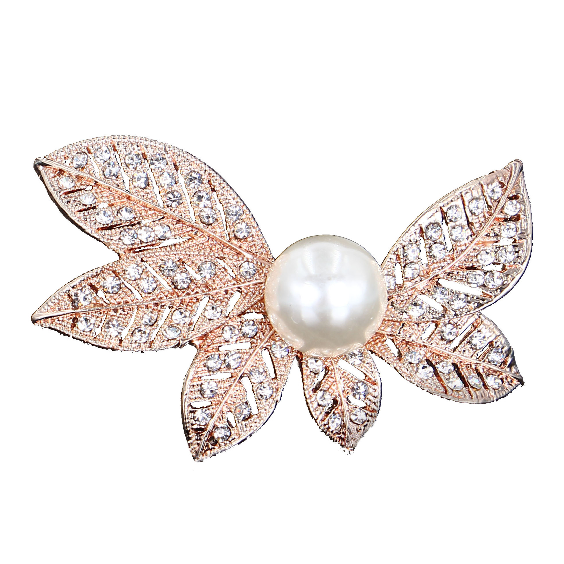 Korean fashion leaves full diamond rose Pearl I exquisite corsage collar brooch women's jewelry sales Wholesale