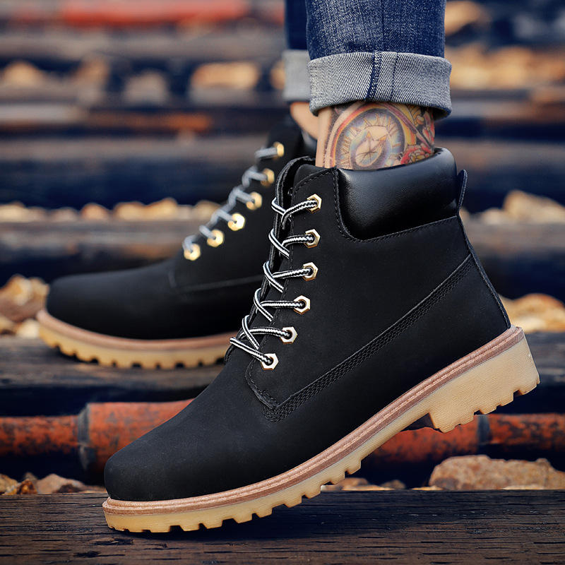 2025 New British Martin Boots Men's Lace-Up Pu Leather Men's Shoes Trendy High-Top Casual Snow Boots Thickened Wholesale