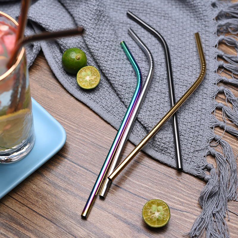 Cross-border direct selling food grade 304 stainless steel straw set children adult 316 stainless steel colored metal straw