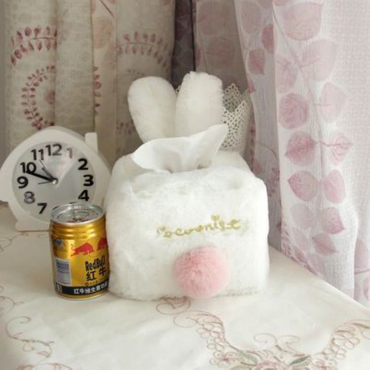 Soft cute pink rabbit plush tissue cover rabbit ears home car living room tissue box cartoon paper box